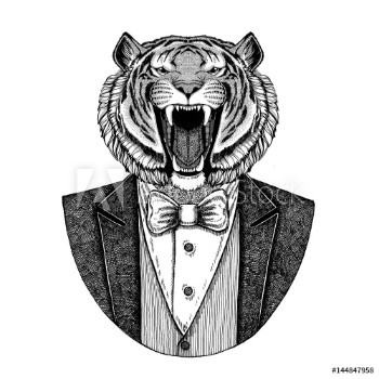 Picture of Wild tiger Hipster animal Hand drawn illustration for tattoo emblem badge logo patch t-shirt